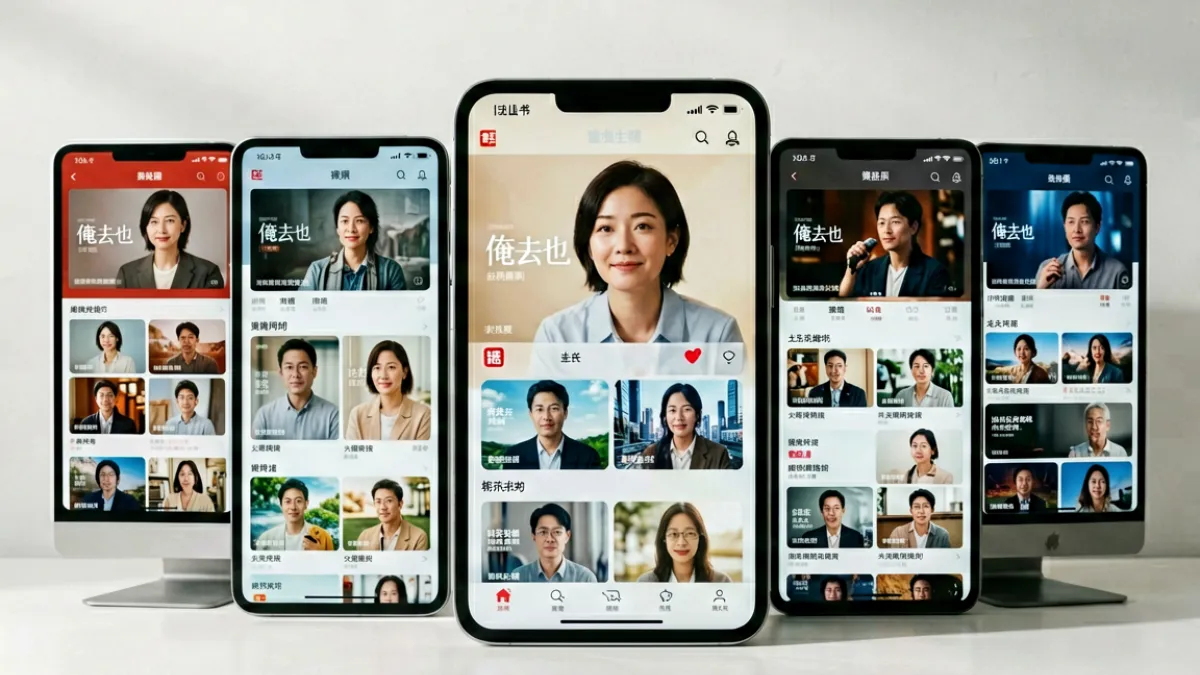 俺去也视频与多个同类平台并列展示在屏幕上，对比界面设计与内容分类布局
